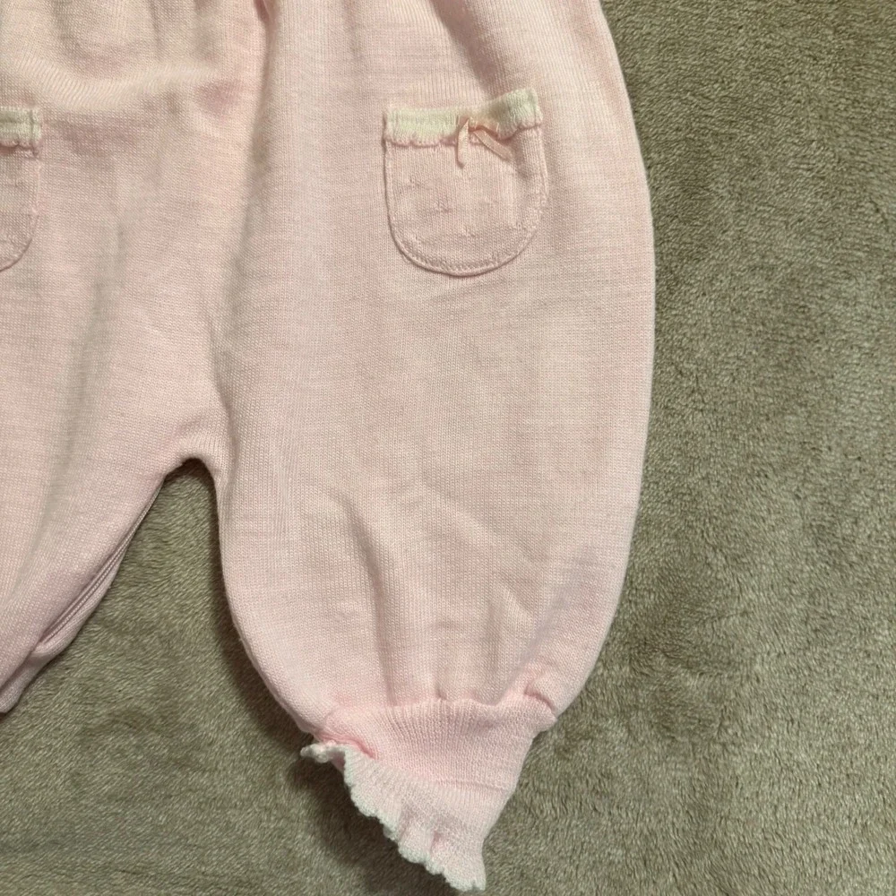 Vintage Bebe Glynne Percy Pink Knit Bear Romper Sleeper Kids 6-9 Months